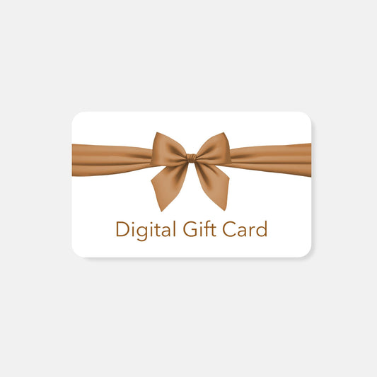White digital gift card with a brown bow