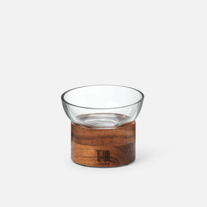 Image - Cat food bowl with wooden stand and glas bowl.