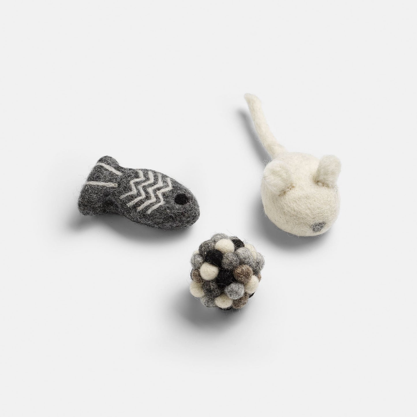 Image - three cat toys in fish ball mouse shape in dark grey colour